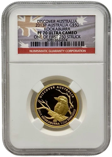 2013 Australia $50 Proof 1/2 oz .9999 Fine Gold Kookaburra NGC PF70 UC