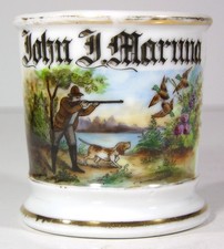ca1900 HAND PAINTED DUCK HUNTER & HUNTING DOG OCCUPATIONAL SHAVING MUG By VOLDAN