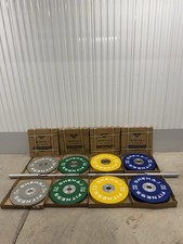 100KG + 7ft 20kg Barbell Set Premium Coloured Bumper Olympic Weight Plates Gym