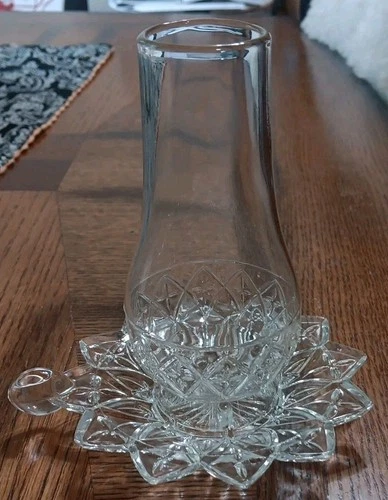 Vintage Federal Glass Petal Pattern Mini Hurricane Fairy Candle Lamp 5 1/2"