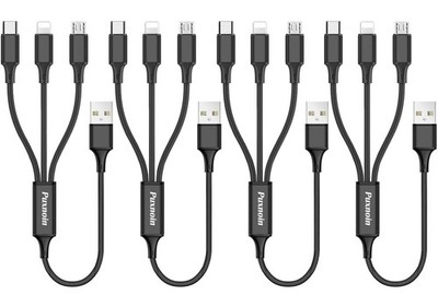 4 PCS Multi Charging Cable Short 1 FT Braided 3 In 1 Multiple USB TypeC Cord