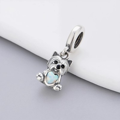 Yorkshire Terrier Dog Love 925 Sterling Silver Charm for Bracelet or Necklace