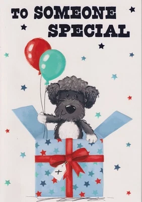 POPPY HILL SOMEONE SPECIAL MALE BIRTHDAY GREETING CARD 7"X5" CUTE DOG WITH BALLOONS