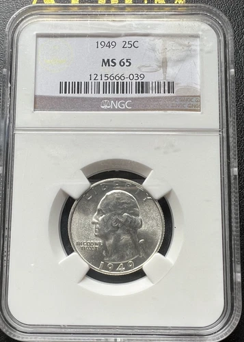 1949 25C Washington Quarter NGC MS 65