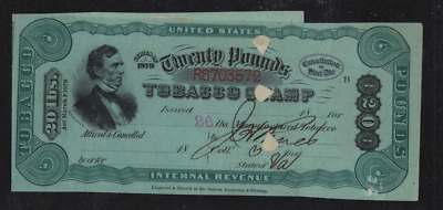 Act of 1879 Tobacco Tax Paid TF160 20lbs, Part Issue Remainder