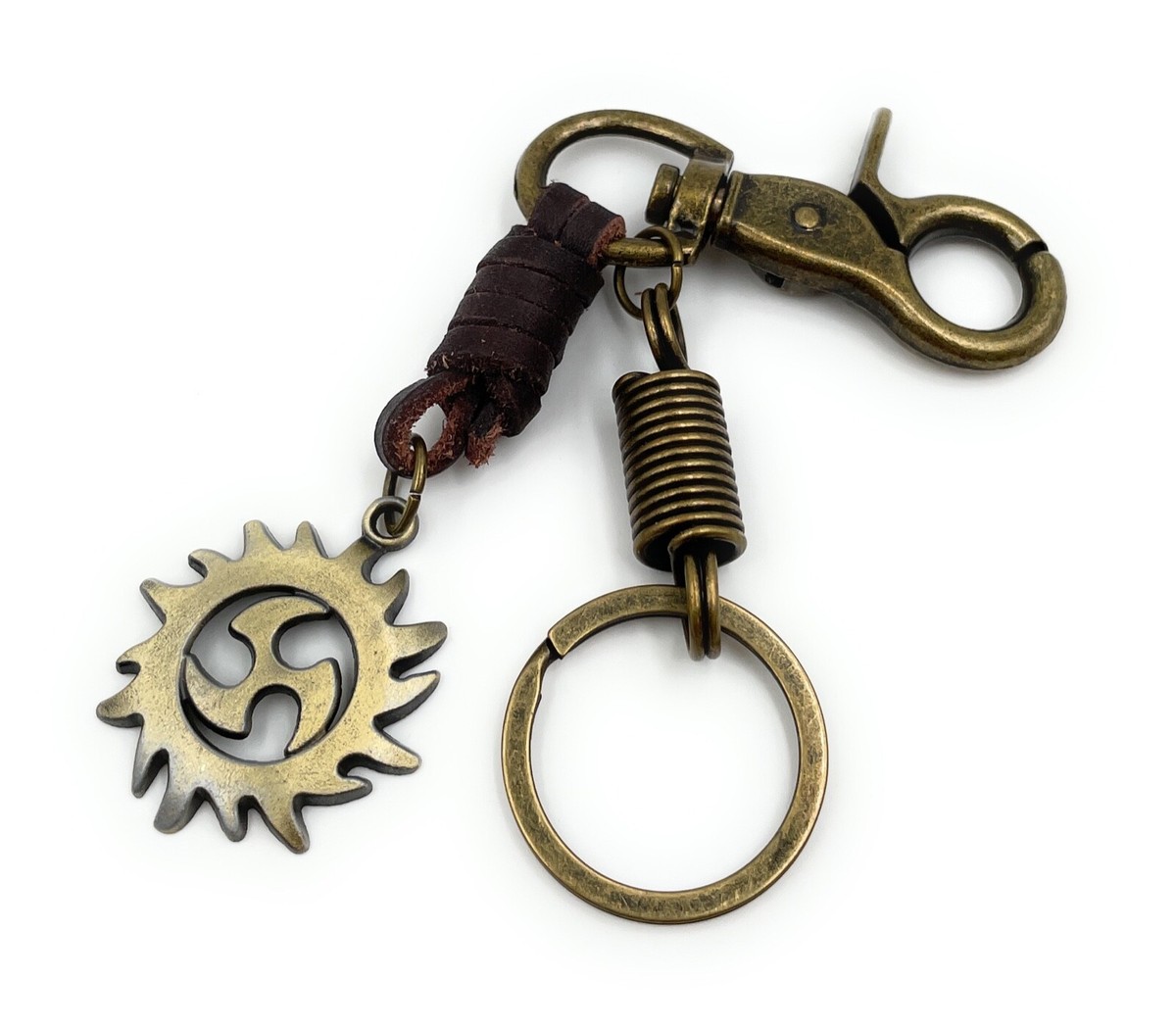 【AAKAM】ANTIQUE CIRCLE STUDDED LEATHER KEYRING Greenville Round Leather Keychain