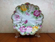 Antique Unmarked NIPPON Hand Painted Porcelain 9 3/4" Serving Bowl Flowers Mums 