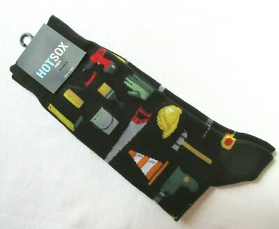 HOT SOX Construction Worker Painter Saw Hammer Black Socks Adult 6-12 New Tags