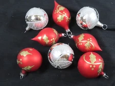 8 Bradford Feather Tree Balls Teardrops Blown Glass Christmas Ornament Lot D1261