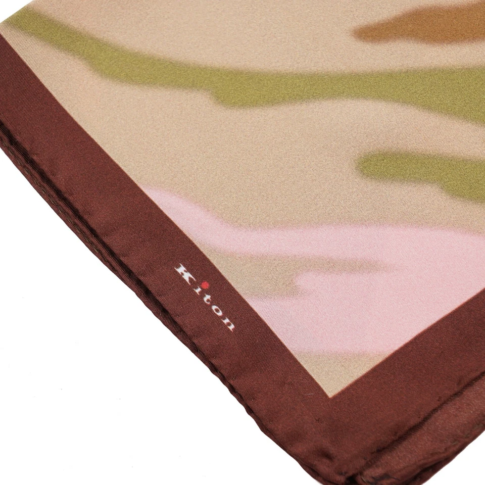Kiton Napoli Gold-Green-Pink Abstract Print Silk Pocket Square - Image 3 of 4