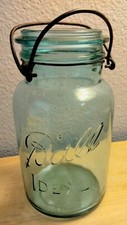 VIntage glass Ball IDEAL Mason Blue aqua Jar #5 Quart Canning Farmhouse NO LID