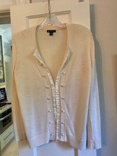 tres jolie ivory knit top satin trim and buttons size M