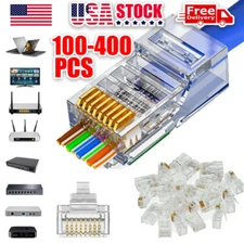 RJ45 Pass Through Modular 100X Plug Network Cable Connector End 8P8C CAT6 CAT5