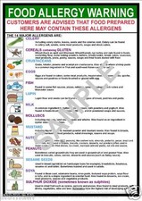 HEALTH SAFETY FOOD ALLERGY ALLERGEN WARNING A4 A3 POSTER SIGN RESTAURANT PUB BAR