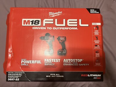 New Milwaukee 3697-22 M18 FUEL 2-Tool Hammer Drill & Impact Driver Combo Kit