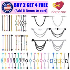 14G Surgical Steel Industrial Barbell Conch Cartilage Earrings Multistyle ONE