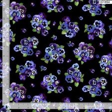 Pansy Blueberries cotton fabric Timeless Treasures CD1894 Floral Clusters