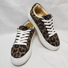 Betsey Johnson SB-Sidny Sneakers Rhinestone Shoes Gold LEOPARD Women's Size 5.5M