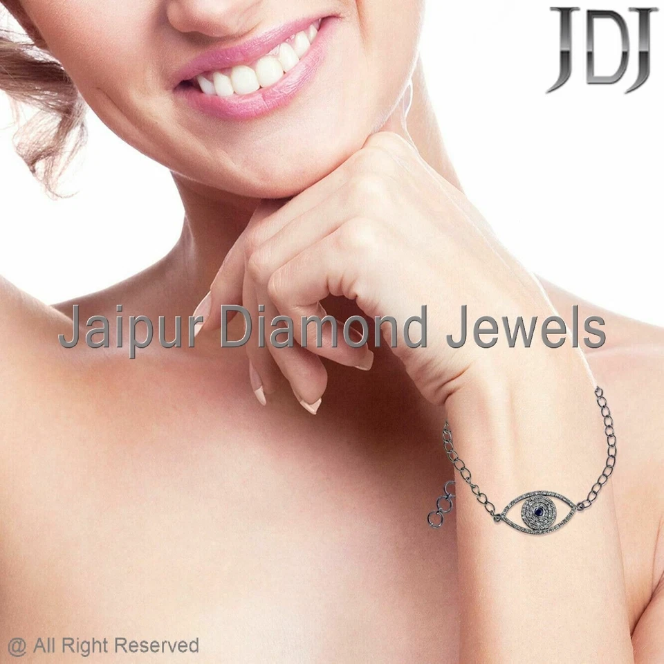 Natürlich Pflastern Diamant Saphir Teufelsauge Kette Armband Silber Religiös - Bild 3 von 4