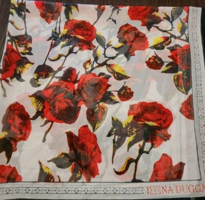 Designer Red Rose Floral Scarf  35'' Square Mac Duggal Ieena Duggal For Women
