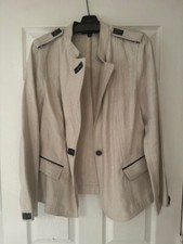 Size L Lafayette Blazer Light Tan With Brown Leather Accent - Nwot - Stylish