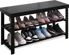 Bamboo Shoe Rack Bench, 3-Tier Shoe Organizer Storage Shelf for Entryway Hallway