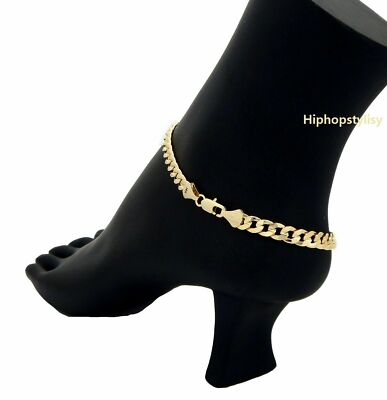 10'' CONCAVE CUBAN CURB LINK CHAIN QUALITY ANKLET BRACELET 14K ITALY GOLD PLATED