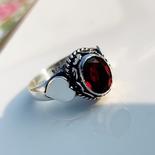 Oval Cut Garnet Gemstone 925 Sterling Silver Love Ring Partner Gift Jewelry