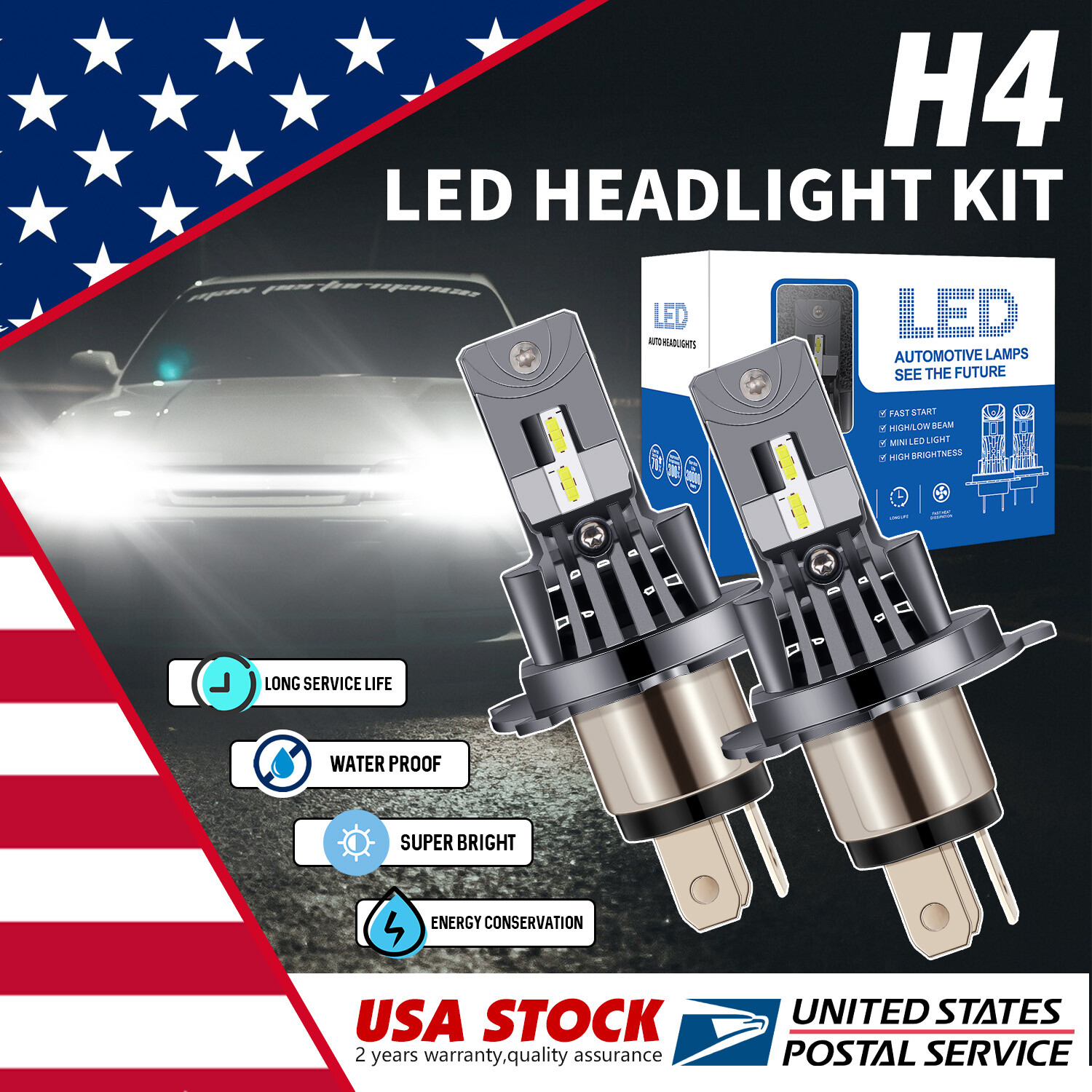 2X H4 9003 LED Headlight Bulbs High/Low Beam Conversion Kit 6500K 16000lm
