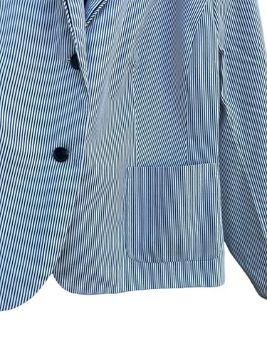 TALBOTS Aberdeen Blazer Sz 22W Piped White Navy Stripes Nautical Jacket Preppy - Picture 5 of 23