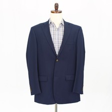 Paul Fredrick 42L Navy Sport Coat Blazer Jacket Solid 2-Button Wool