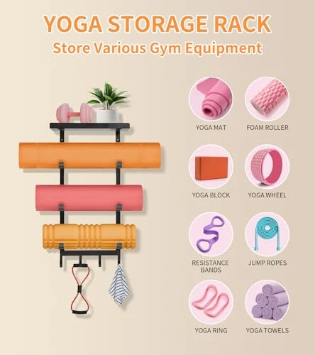 Yoga Mat Holder Wall Mount,Workout Storage Organizer for Home Gym Yoga Mat Holder Wall Mount,Workout Storage Organizer for Home Gym