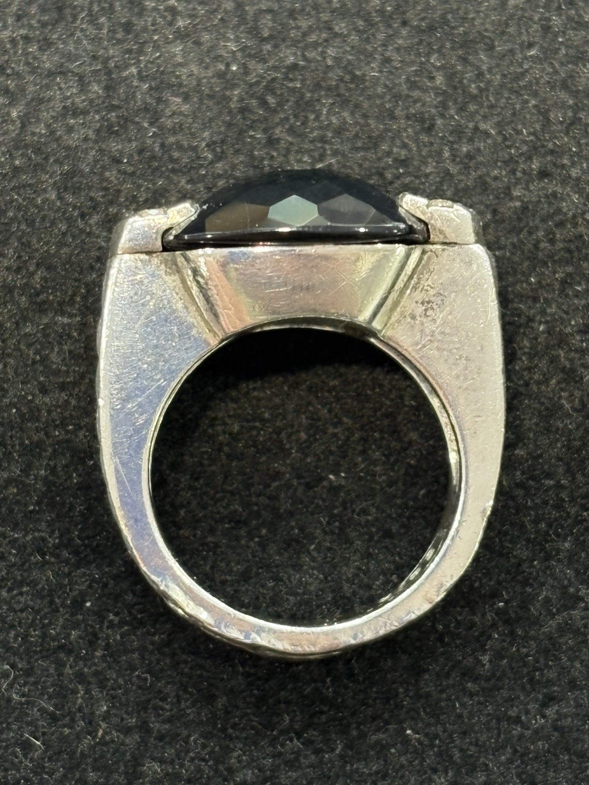 David Yurman 925 Silver 15mm Cushion Black Onyx & Diamond Cable Ring sz 6