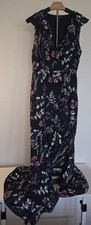 Banana Republic Size 6 Fauz Wrap Ruffle Maxi Dress Hi-Lo Hem Navy Floral -243