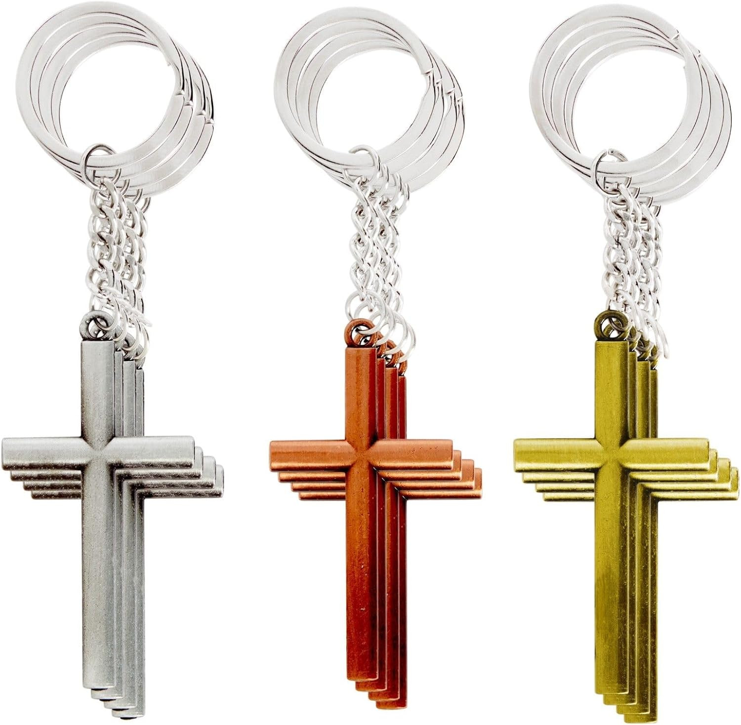 12 Pack Cross Keychains, Religious Jesus Key Rings Bulk for Christian Gifts, Par