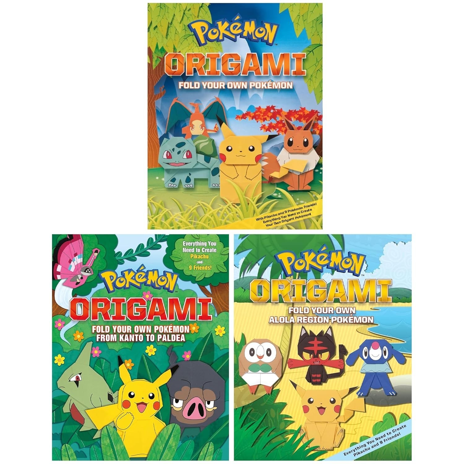 Pokemon Origami Fold Your Own Pokemon 3 Activity Books Set Kanto to Paldea