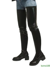 Womens Sexy Stretch Thigh High Boots Side Zip Round Toe Chunky Heels Party Shoes