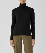 Eileen Fisher Women's Black Fine Jersey Turtleneck Basic Length Top Sz S