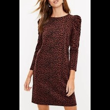 LOFT Mini Pencil Dress Size XS Ruched 3/4 Sleeves Leopard NWT