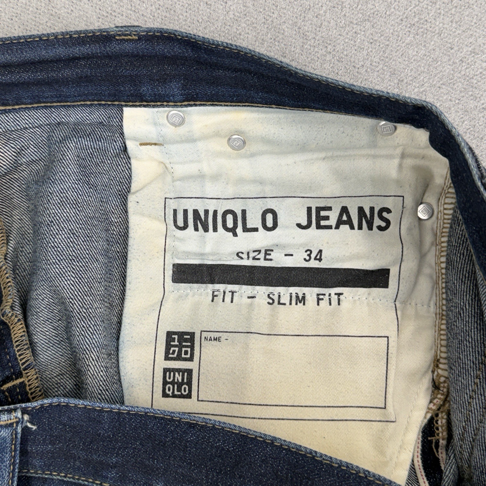 Uniqlo Slim Fit Selvedge Jeans Mens 34x34 Stretch Denim Wallet Pocket Fade thumbnail 13