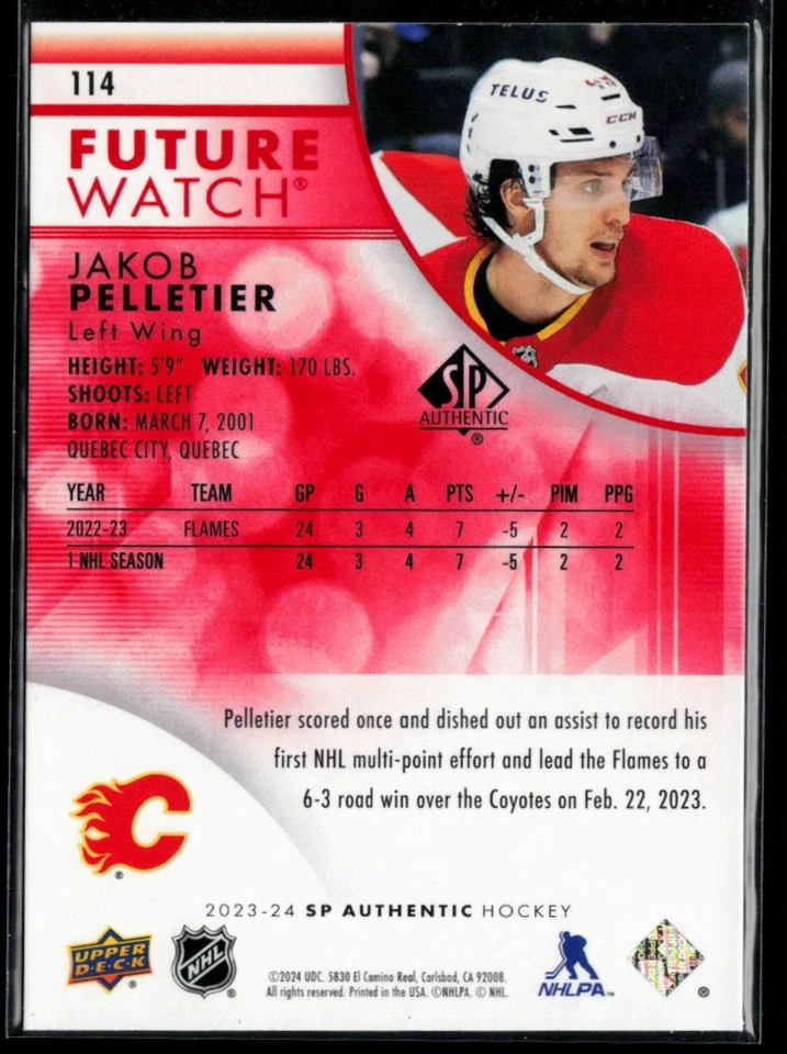 2023-24 SP Authentic Limited Red #114 Jakob Pelletier RC - Image 2 of 2