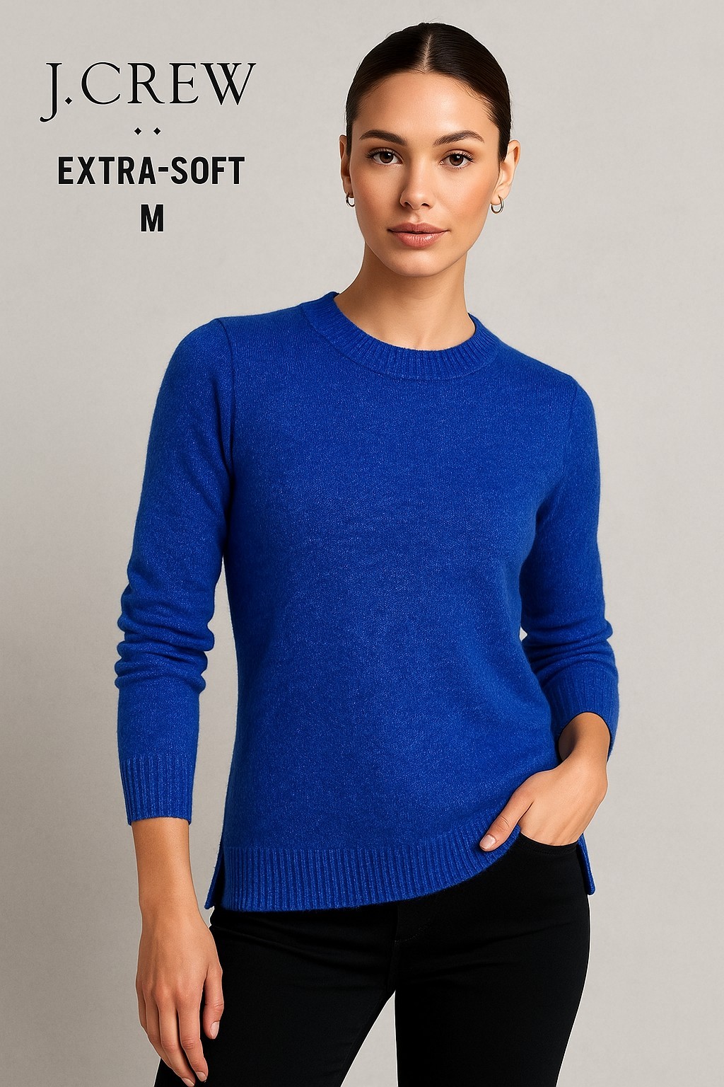 J.Crew Women’s Extra-Soft Blue Knit Sweater Pullover Acrylic Polyamide Size M