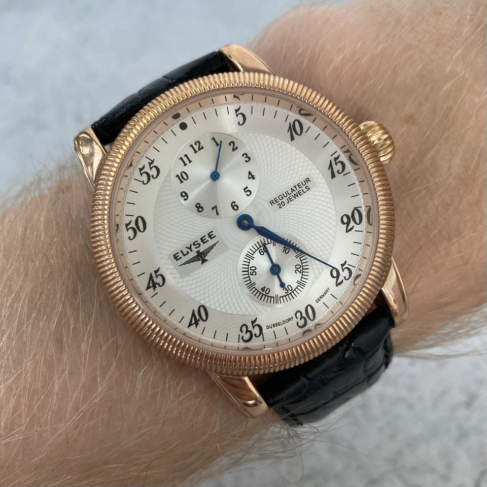 Автоматические часы Elysee Regulateur гильошированный циферблат розовое золото - карты - Изображение 3 из 4