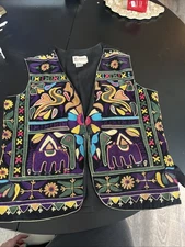 VTG 90s Raiment Fashions New York Sleeveless Vest Artsy Boho Embroider Med