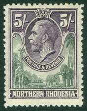 SG 14 Northern Rhodesia 1925. 5/- slate-grey & violet. A fine fresh lightly...