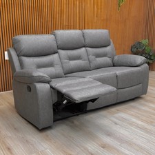 ‘Beaumont’ 3 Seater Sofa Grey Endurance Fabric Manual Recliner High Back NEW