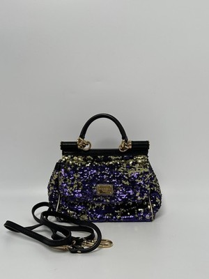 Dolce & Gabbana RARE Vintage Purple Sequin Miss Sicily Top Handle Bag-A