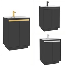 Floor Standing Vanity Unit Carrara White Basin Matt Black 600 800mm Wall Hung