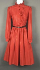 Vintage Montgomery Ward Dress Womens M Red Polka Dot Ruffle Midi Belted Shirt