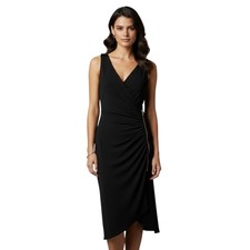 MICHAEL Michael Kors Side Zip Ruched Dress Women's Large Black Sleeveless V Neck